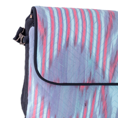 Ikat sling, 'Uzbekistan Winds' - Pink and Blue Ikat Patterned Sling Bag from Uzbekistan