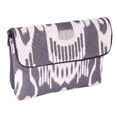 Ikat travel bag, 'Grey Convenience' - Traditional Ikat Grey Travel Bag with Removable Strap