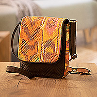 Ikat sling bag, 'Uzbekistan Summer' - Warm-Toned Traditional Ikat Sling Bag with Adjustable Strap