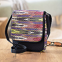 Ikat messenger sling bag, 'Colorful Glee' - Colorful Ikat Messenger Bag con correa ajustable