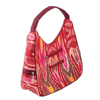 Ikat shoulder bag, 'Magenta Flair' - Ikat Shoulder Bag in Fuchsia and Burgundy with 5 Pockets