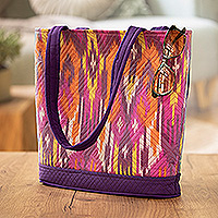 Ikat tote bag, 'Splendor' - Purple Tote Bag with Multicolored Traditional Ikat Pattern