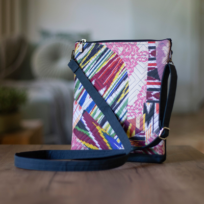 Ikat sling bag, 'colourful Trip'  - colourful Ikat Sling Bag with Patchwork & Removable Strap