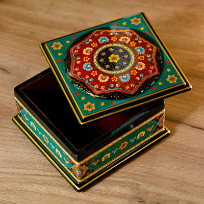 Wood jewelry box, 'Floral Eden' - Floral Walnut Wood Jewelry Box with Velvet Lining