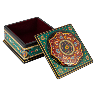 Wood jewelry box, 'Floral Eden' - Floral Walnut Wood Jewelry Box with Velvet Lining