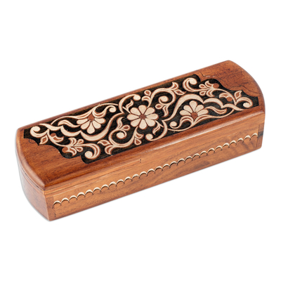 caja de rompecabezas de madera - Caja de rompecabezas de madera de nogal con talla de jardín tradicional
