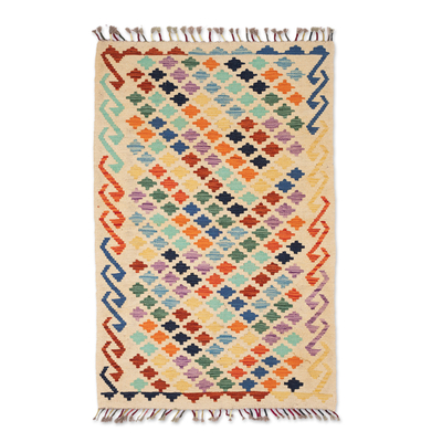 Wool area rug, 'Colors from the Silk Road' (2.5x4) - Handwoven Wool Area Rug in a Colorful Palette (2.5x4)