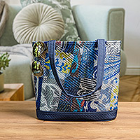 Patchwork ikat tote bag, 'Blue Traditions' - Blue-Toned Patchwork Ikat Tote Bag Crafted in Uzbekistan