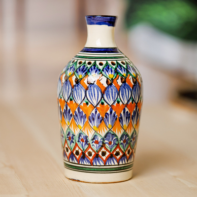 Jarrón de cerámica esmaltada - Jarrón de cerámica esmaltada en azul real pintado a mano de Uzbekistán