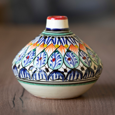 Glazed ceramic vase, 'Uzbek Charm' - Colorful Glazed Ceramic Vase Hand-Painted in Uzbekistan