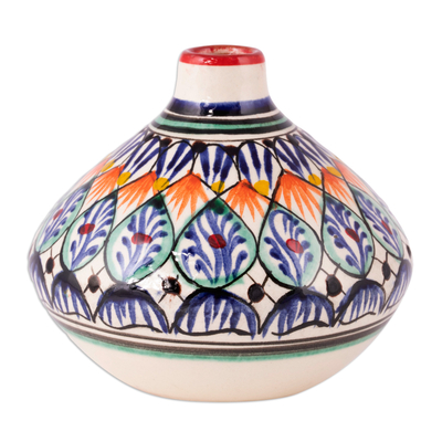 Jarrón de cerámica esmaltada - Colorido jarrón de cerámica vidriada pintado a mano en Uzbekistán