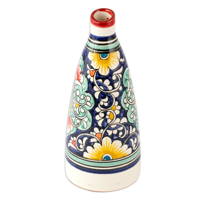 Jarrón de cerámica esmaltada - Jarrón de cerámica esmaltada pintada a mano con motivos florales y de hojas