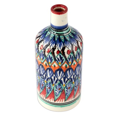 Jarrón de cerámica esmaltada - Jarrón de cerámica vidriada uzbeka con motivos pintados a mano