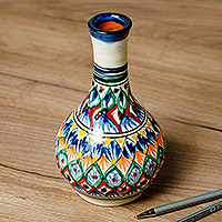 Glazed ceramic vase, 'Royal Blue Desire' - Hand-Painted Royal Blue Glazed Ceramic Bottle Vase