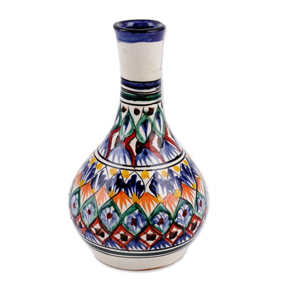 Glazed ceramic vase, 'Royal Blue Desire' - Hand-Painted Royal Blue Glazed Ceramic Bottle Vase