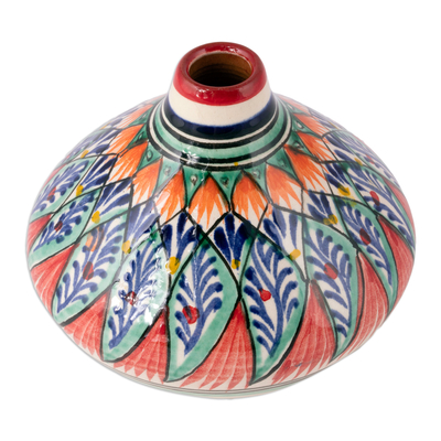 Glazed ceramic vase, 'Uzbek Delight' - Glazed Ceramic Vase with Hand-Painted Motifs from Uzbekistan