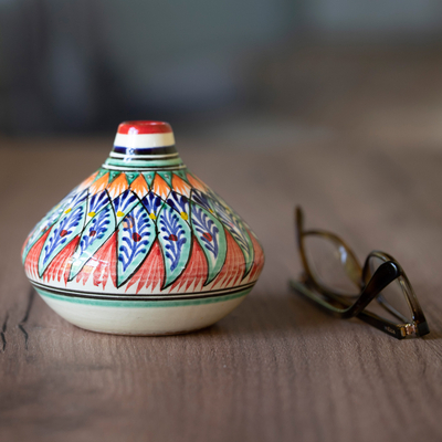 Glasierte Keramikvase - Glasierte Keramikvase mit handbemalten Motiven aus Usbekistan