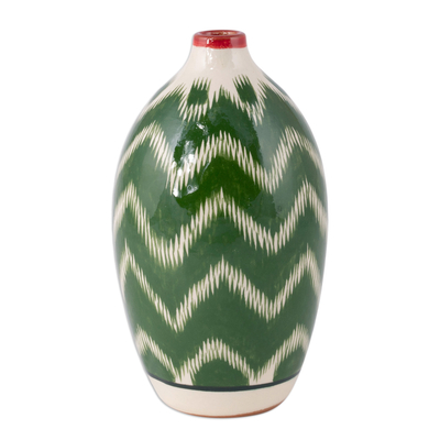 Jarrón de cerámica esmaltada - Jarrón de cerámica esmaltada pintada a mano con motivo uzbeko ikat