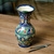 Glazed ceramic vase, 'Blue Manor' - Floral Painted Blue and Green Glazed Ceramic Bud Vase