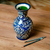 Glazed ceramic vase, 'The Magic Palace' - Classic Blue and White Leafy Glazed Ceramic Vase
