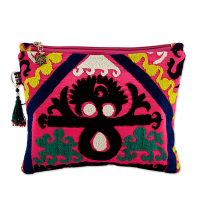 Upcycled suzani travel bag, 'Chic Traditions' - Upcycled Travel Bag with Hand-Embroidered Uzbek Motifs