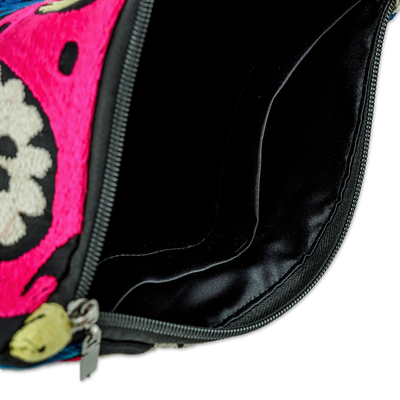 Upcycled suzani travel bag, 'Floral Delight' - Hand-Embroidered Cotton Toiletry Case with Floral Theme