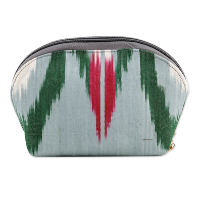 Ikat cotton cosmetic bag, 'Trendy Patterns' - Cotton Cosmetic Bag with Ikat Patterns Crafted in Uzbekistan