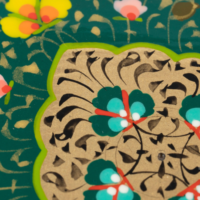 Joyero de madera lacada - Joyero Folk Art Floral Lacado en Madera de Nogal en Verde