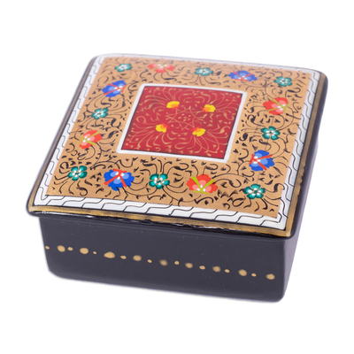 Lacquered wood jewelry box, 'The Golden-Red Secret' - Handcrafted Lacquered Golden and Red Walnut Wood Jewelry Box