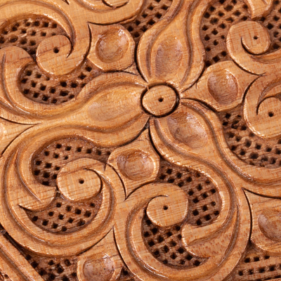Joyero de madera - Joyero de madera de olmo hexagonal floral tallado a mano