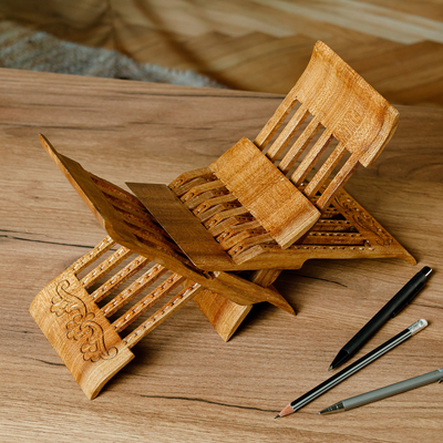 Klappbarer Buchhalter aus Holz - Handgefertigter Buchhalter aus Ulmenholz mit polierter Oberfläche