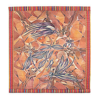 Wandbehang aus Baumwolle und Seide, „Libellen und ein Vogel“ – handbemalter Wandbehang mit Libellen- und Vogelmotiv