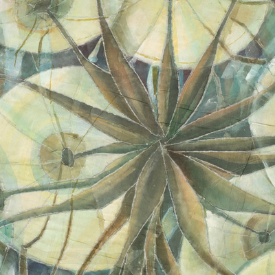 Cotton and silk wall hanging, 'Dandelions' - Hand-Painted Dandelion-Themed Wall Hanging in Green Hues