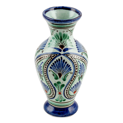 Jarrón de ceramica - Jarrón de cerámica uzbeco pintado a mano con motivo de cola de pavo real