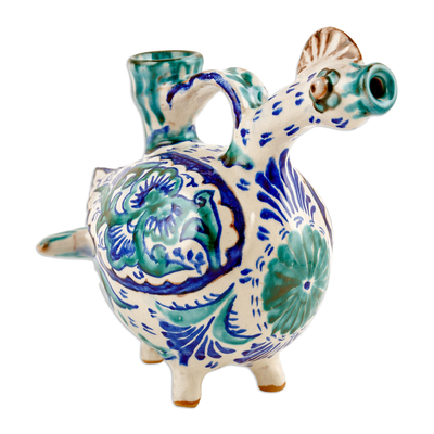 Vaso con silbido de cerámica - Vasija silbadora en forma de pato de cerámica pintada a mano uzbeka