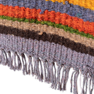 Wool area rug, 'Sunset Roads' (2.5x4.5) - Handwoven Wool Area Rug in Orange and Blue (2.5x4.5)