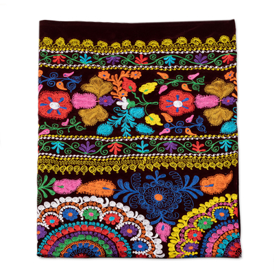 Embroidered silk bedspread, 'Suzani Magic' (twin) - Traditional Floral Embroidered Silk Bedspread (Twin)