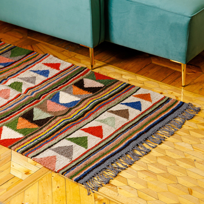 Wool area rug, 'Multicolour Directions' (2.5x5) - Handwoven Geometric colourful Wool Area Rug (2.5x5)