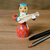 Wood figurine, 'Tanbur Red Rhythms' - Painted Traditional Red Wood Figurine of Girl and Tanbur
