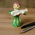 Wood figurine, 'Tanbur Green Rhythms' - Painted Traditional Green Wood Figurine of Girl and Tanbur