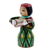 Wood figurine, 'Tanbur Green Rhythms' - Painted Traditional Green Wood Figurine of Girl and Tanbur