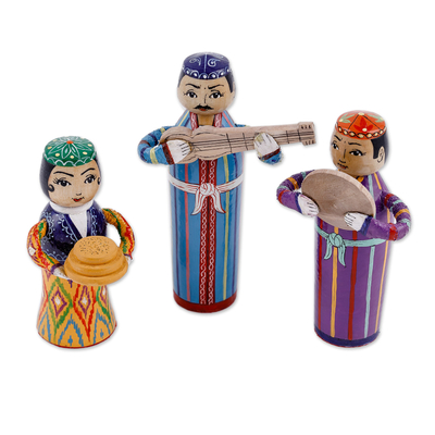 Wood figurines, 'Proud Ensemble' (set of 3) - Set of Three Traditional Pine and Birch Wood Figurines