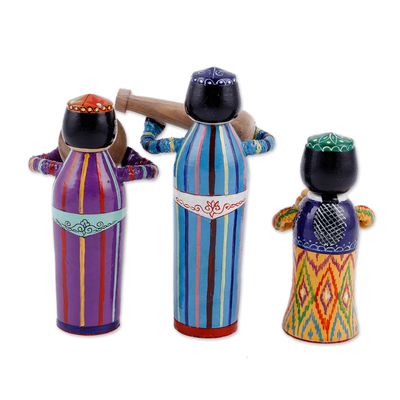 Wood figurines, 'Proud Ensemble' (set of 3) - Set of Three Traditional Pine and Birch Wood Figurines