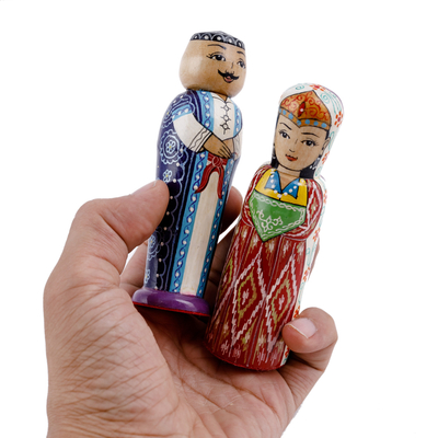 Figuritas de madera, (juego de 2) - Juego de 2 figuras de novios y novias de madera roja y azul
