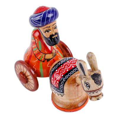 Wood figurine, 'Tajik Merchant' - Hand-Painted Red Traditional Wood Figurine of Tajik Merchant