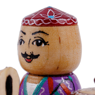 Wood figurine, 'Tajik Vendor' - Painted Traditional Wood Figurine of Tajik Merchant & Donkey