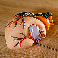 Ceramic figurine, 'Real Heart' - Hand-Painted Whimsical Realistic Ceramic Heart Figurine