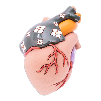 Ceramic figurine, 'Real Heart' - Hand-Painted Whimsical Realistic Ceramic Heart Figurine