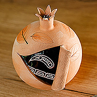 Ceramic figurine, 'Sweet Core' - Handcrafted Brown and Black Pomegranate Ceramic Figurine