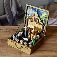 Wood nativity scene, 'Box of Miracles' - Classic Hand-Painted Nativity Scene in a Wooded Box